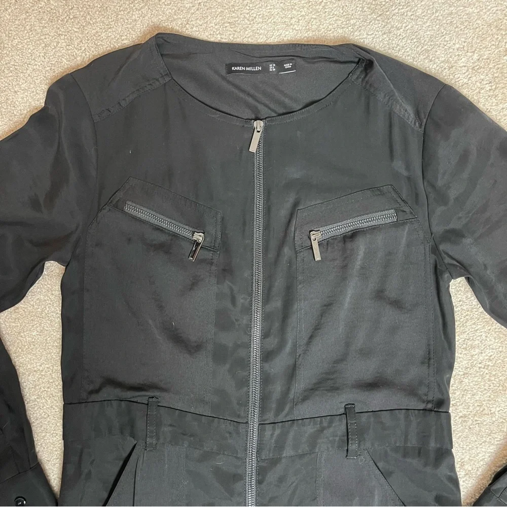 Karen Millen Black Long Sleeved Zippered Jumpsuit Sz US 6